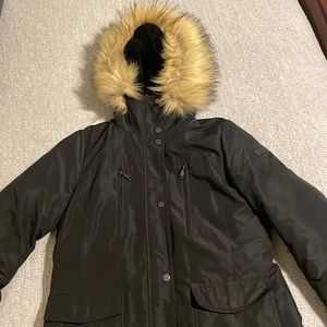 Black Tahari winter down coat.